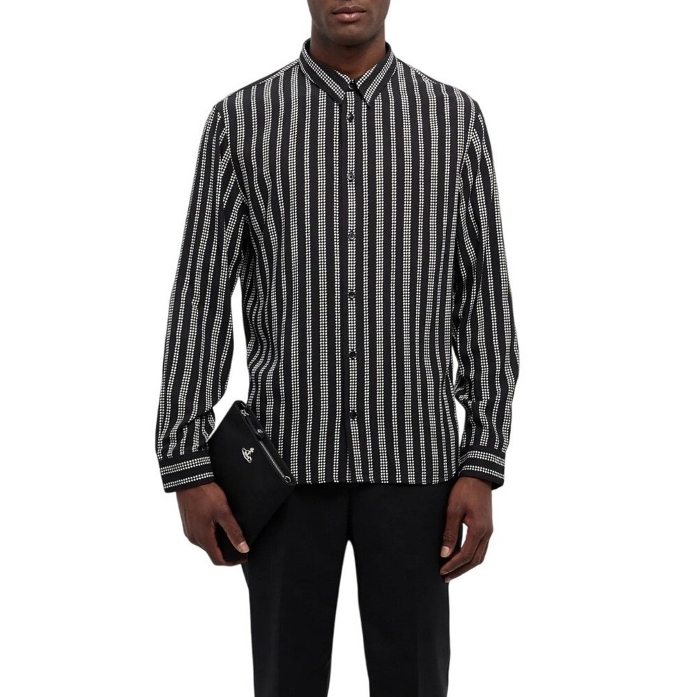 NWT The Kooples Paris Mens Black PDP Lines Stripe Button Down Shirt Size FR M